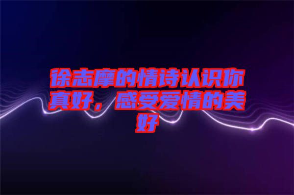 徐志摩的情詩認識你真好，感受愛情的美好