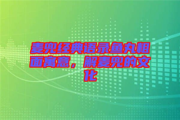 麥兜經(jīng)典語(yǔ)錄魚丸粗面寓意，解麥兜的文化