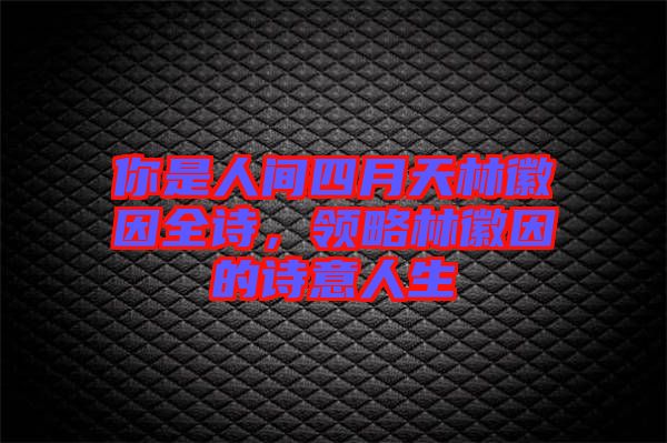 你是人間四月天林徽因全詩，領(lǐng)略林徽因的詩意人生