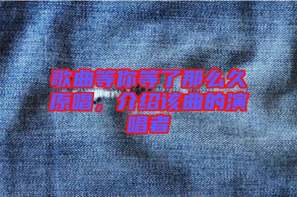 歌曲等你等了那么久原唱，介紹該曲的演唱者