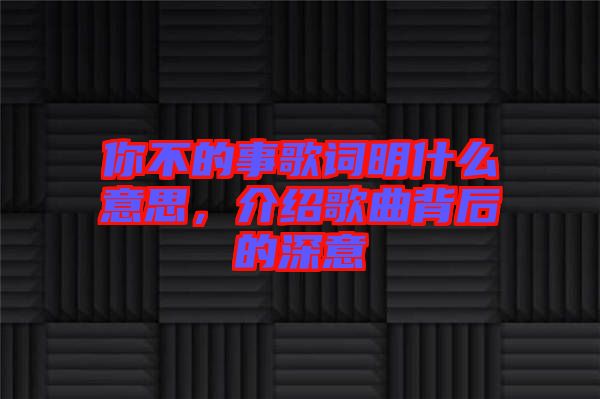 你不的事歌詞明什么意思，介紹歌曲背后的深意