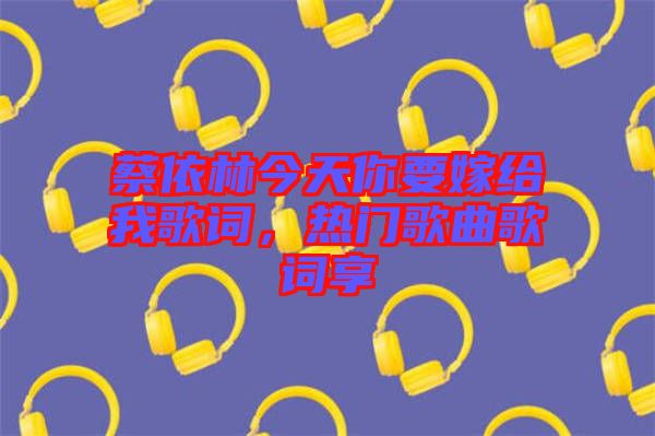 蔡依林今天你要嫁給我歌詞，熱門歌曲歌詞享