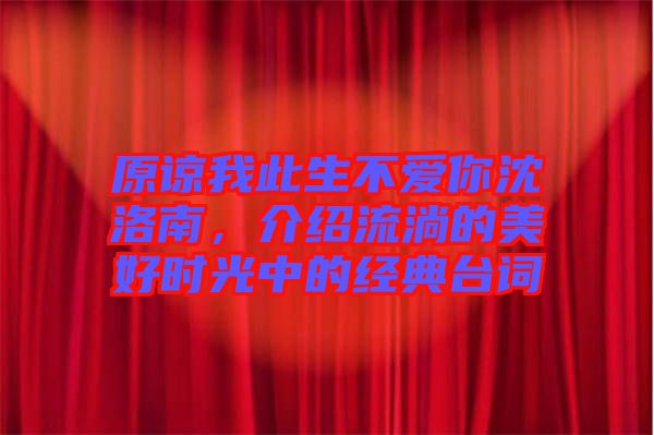 原諒我此生不愛(ài)你沈洛南，介紹流淌的美好時(shí)光中的經(jīng)典臺(tái)詞