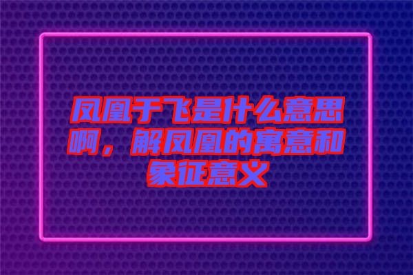 鳳凰于飛是什么意思啊，解鳳凰的寓意和象征意義