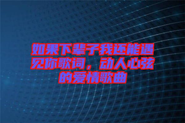 如果下輩子我還能遇見你歌詞，動(dòng)人心弦的愛情歌曲