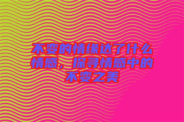 不變的情緣達(dá)了什么情感，探尋情感中的不變之美