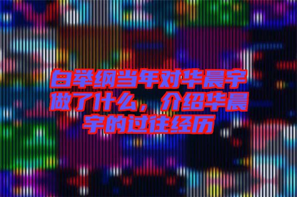 白舉綱當(dāng)年對華晨宇做了什么，介紹華晨宇的過往經(jīng)歷