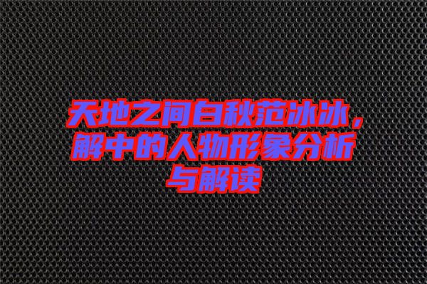 天地之間白秋范冰冰，解中的人物形象分析與解讀