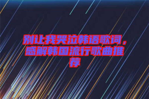 別讓我哭泣韓語歌詞，感解韓國流行歌曲推薦