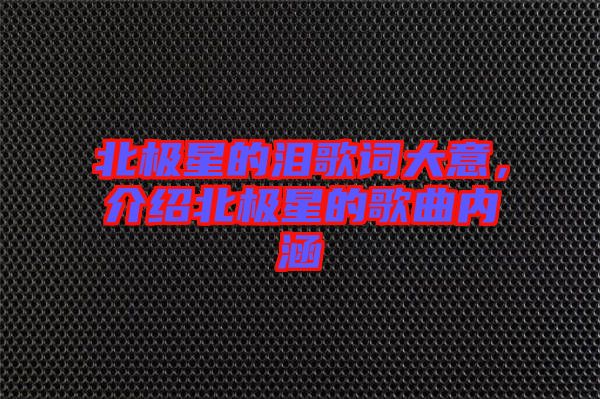 北極星的淚歌詞大意，介紹北極星的歌曲內(nèi)涵