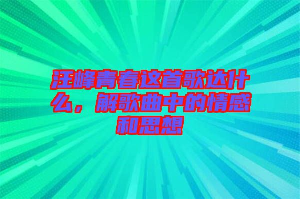 汪峰青春這首歌達什么，解歌曲中的情感和思想