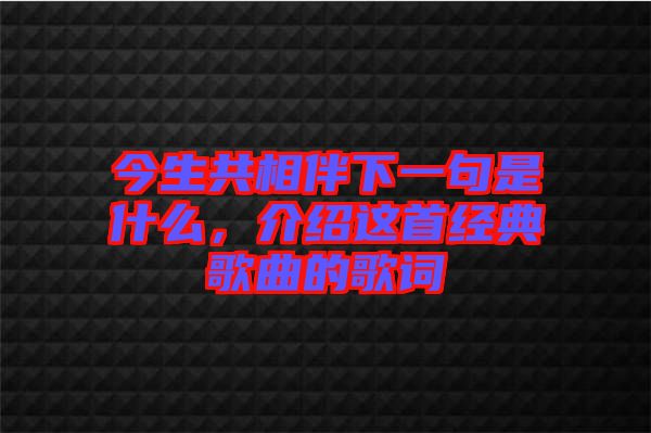 今生共相伴下一句是什么，介紹這首經(jīng)典歌曲的歌詞