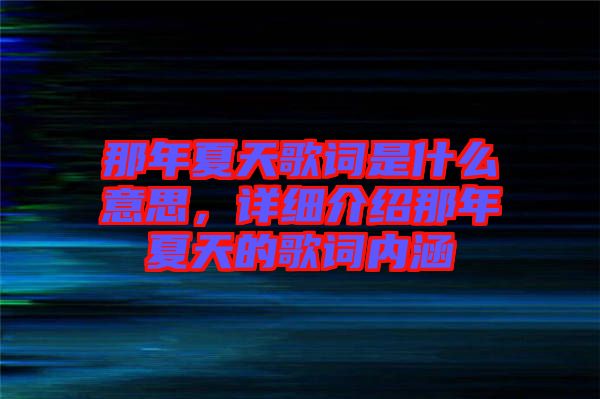 那年夏天歌詞是什么意思，詳細(xì)介紹那年夏天的歌詞內(nèi)涵