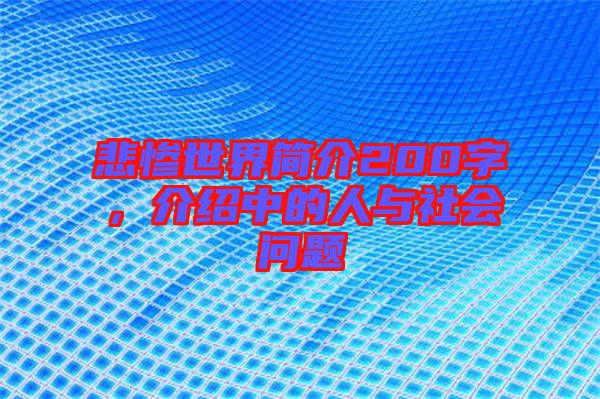悲慘世界簡介200字，介紹中的人與社會問題