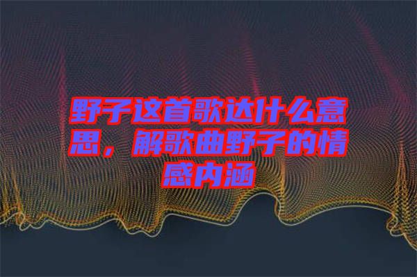 野子這首歌達什么意思，解歌曲野子的情感內(nèi)涵