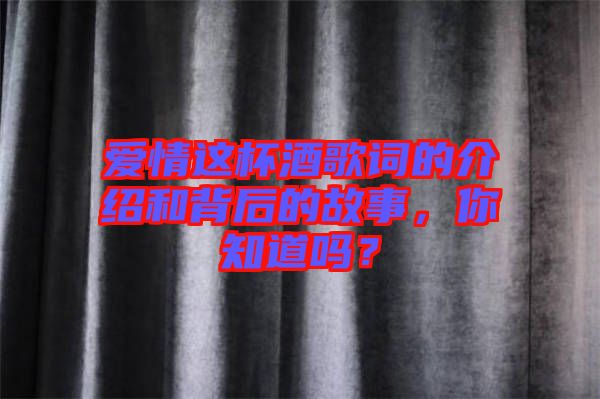 愛情這杯酒歌詞的介紹和背后的故事，你知道嗎？