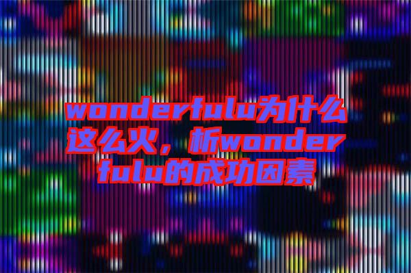 wonderfulu為什么這么火，析wonderfulu的成功因素