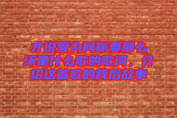 才說愛為何你要那么壞是什么歌的歌詞，介紹這首歌的背后故事