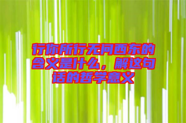 行你所行無問西東的含義是什么，解這句話的哲學(xué)意義