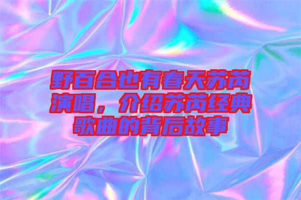 野百合也有春天蘇芮演唱，介紹蘇芮經(jīng)典歌曲的背后故事