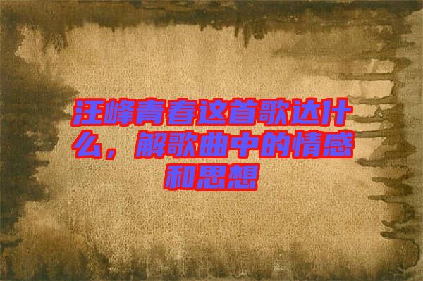 汪峰青春這首歌達(dá)什么，解歌曲中的情感和思想