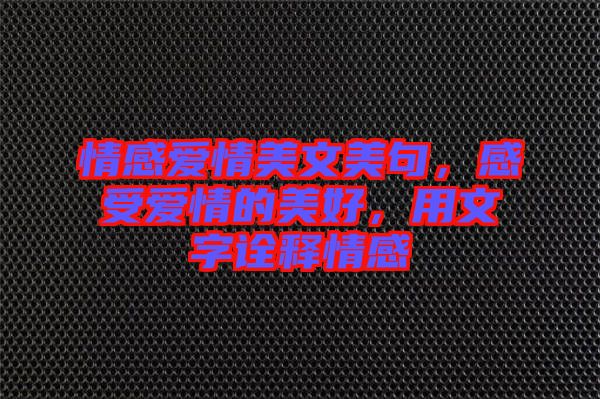 情感愛情美文美句，感受愛情的美好，用文字詮釋情感