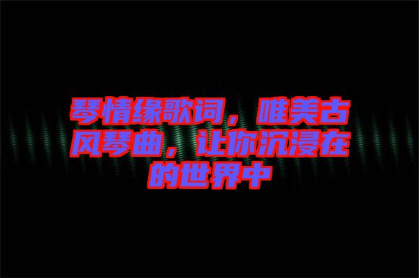 琴情緣歌詞，唯美古風琴曲，讓你沉浸在的世界中