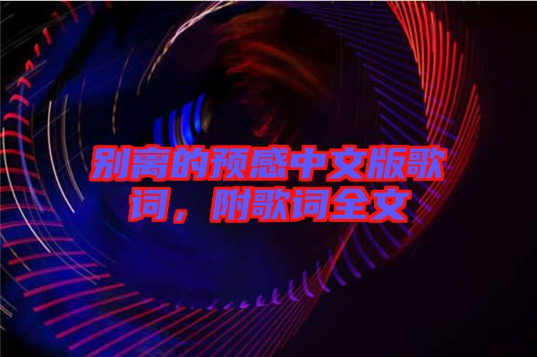 別離的預(yù)感中文版歌詞，附歌詞全文