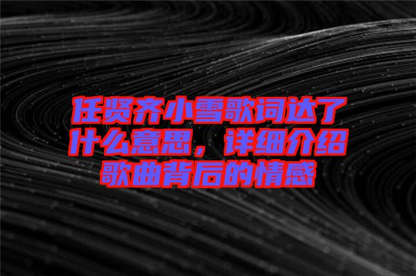 任賢齊小雪歌詞達(dá)了什么意思，詳細(xì)介紹歌曲背后的情感