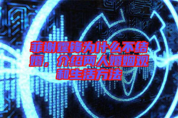 菲謝霆鋒為什么不結(jié)婚，介紹兩人婚姻觀和生活方法