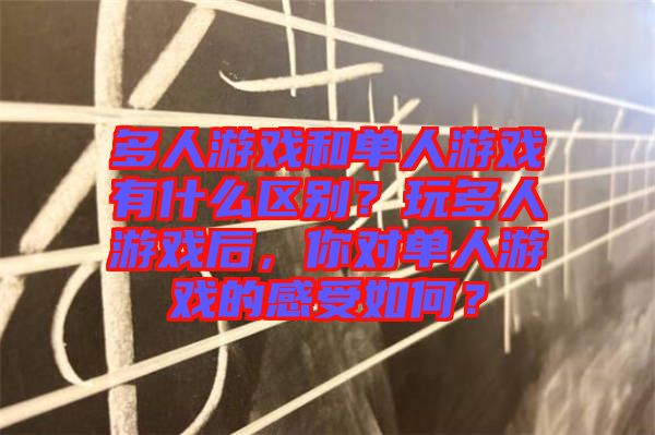 多人游戲和單人游戲有什么區(qū)別？玩多人游戲后，你對單人游戲的感受如何？