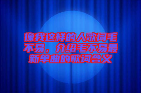 像我這樣的人歌詞毛不易，介紹毛不易最新單曲的歌詞含義