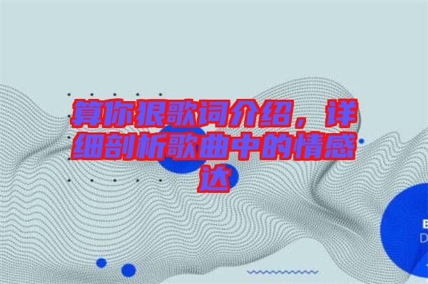 算你狠歌詞介紹，詳細(xì)剖析歌曲中的情感達(dá)