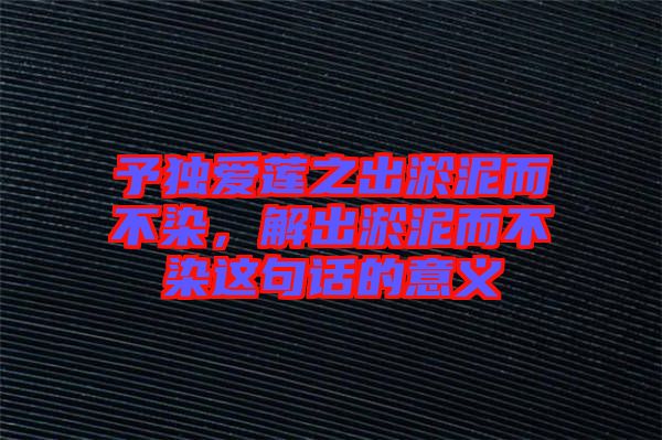 予獨(dú)愛蓮之出淤泥而不染，解出淤泥而不染這句話的意義