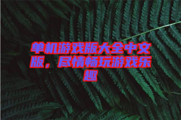 單機(jī)游戲版大全中文版，盡情暢玩游戲樂趣