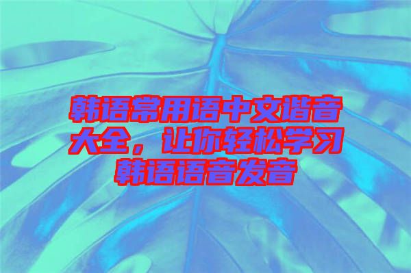 韓語常用語中文諧音大全，讓你輕松學(xué)習(xí)韓語語音發(fā)音