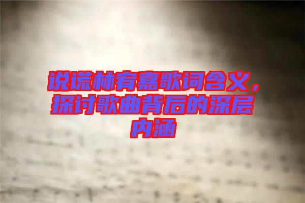 說謊林宥嘉歌詞含義，探討歌曲背后的深層內(nèi)涵